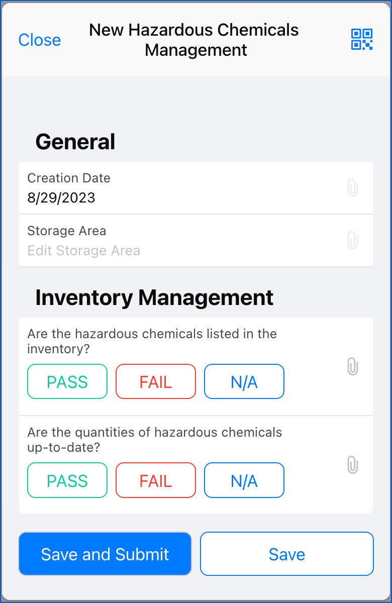 Image of a Hazardous Chemicals Management form